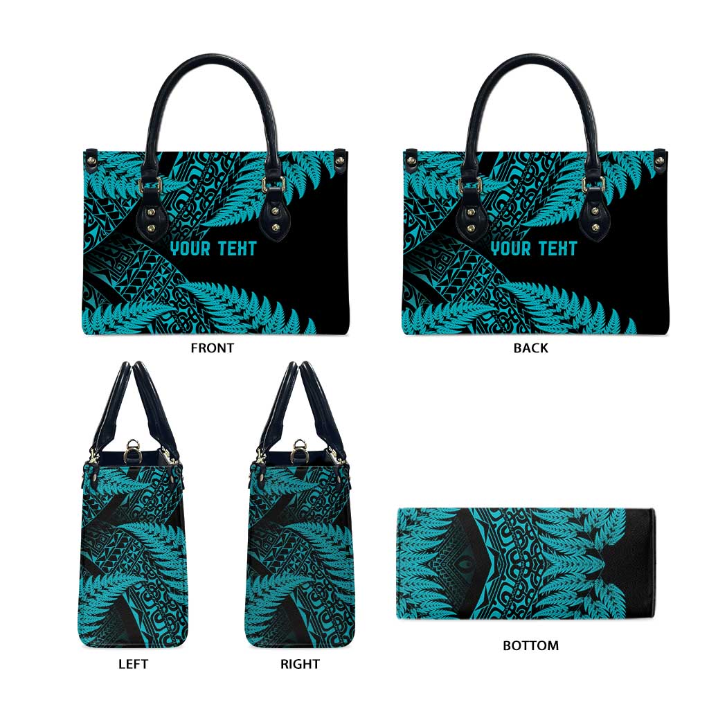 New Zealand Rugby Pacific Personalised Leather Bag All Turquoise Maori Pasifika Fern Pattern - Polynesian Pride