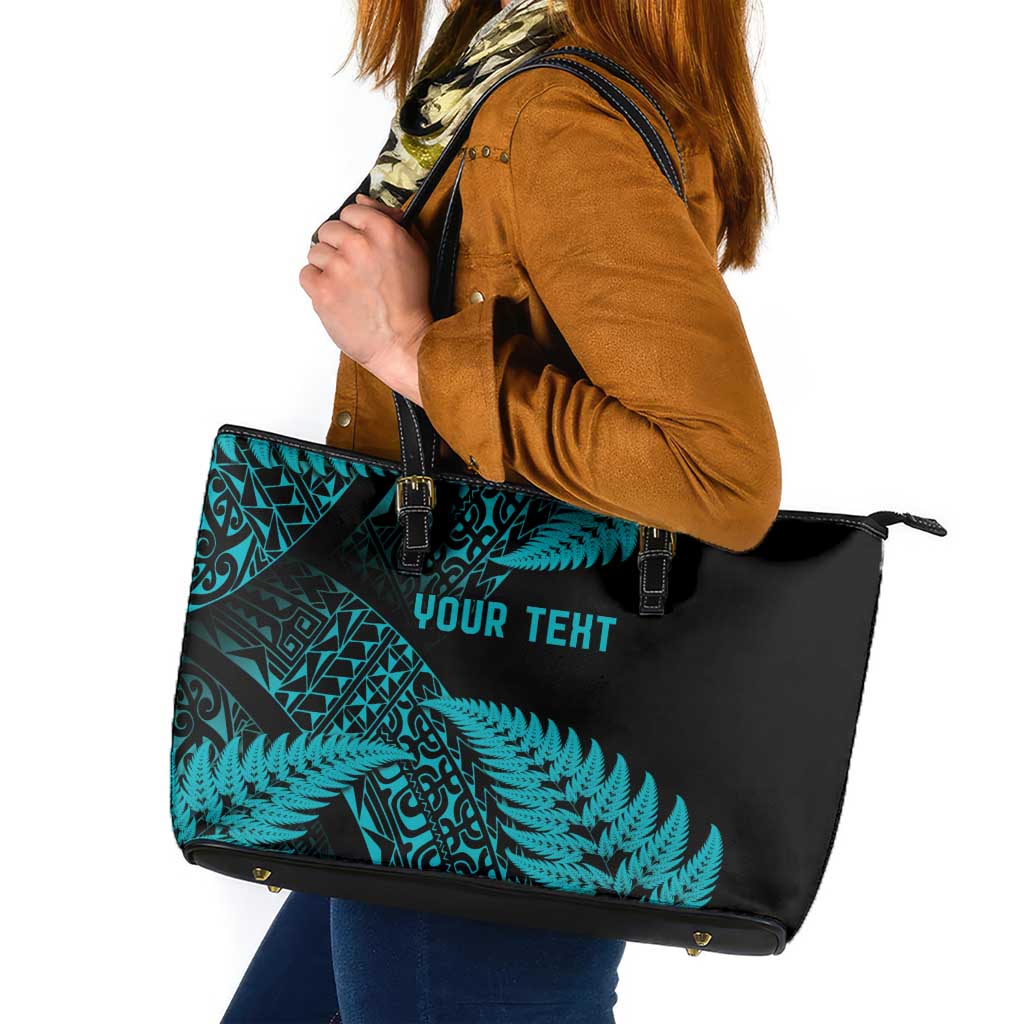 New Zealand Rugby Pacific Personalised Leather Tote Bag All Turquoise Maori Pasifika Fern Pattern