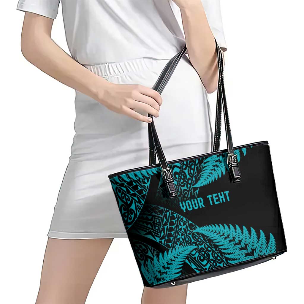 New Zealand Rugby Pacific Personalised Leather Tote Bag All Turquoise Maori Pasifika Fern Pattern