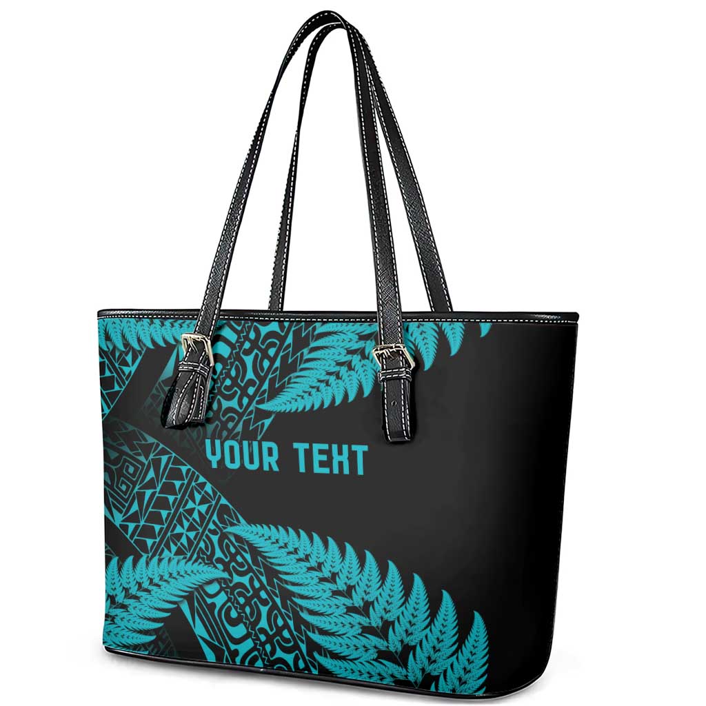 New Zealand Rugby Pacific Personalised Leather Tote Bag All Turquoise Maori Pasifika Fern Pattern