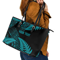 New Zealand Rugby Pacific Personalised Leather Tote Bag All Turquoise Maori Pasifika Fern Pattern