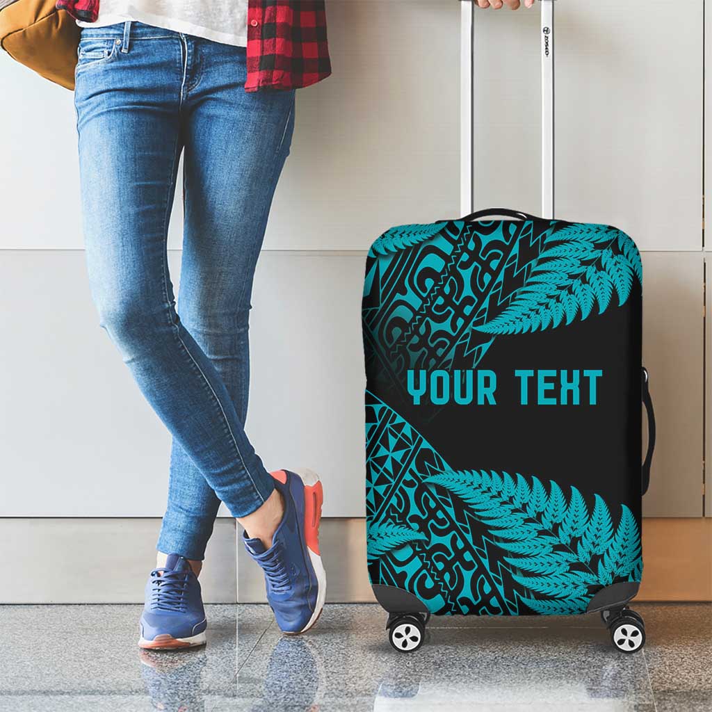 New Zealand Rugby Pacific Personalised Luggage Cover All Turquoise Maori Pasifika Fern Pattern