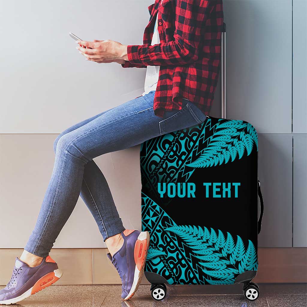 New Zealand Rugby Pacific Personalised Luggage Cover All Turquoise Maori Pasifika Fern Pattern