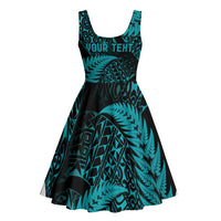 New Zealand Rugby Pacific Personalised Midi Dress All Turquoise Maori Pasifika Fern Pattern - Polynesian Pride
