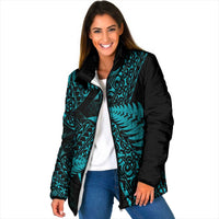 New Zealand Rugby Pacific Personalised Padded Jacket All Turquoise Maori Pasifika Fern Pattern - Polynesian Pride