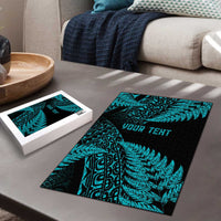 New Zealand Rugby Pacific Personalised Puzzle All Turquoise Maori Pasifika Fern Pattern - Polynesian Pride