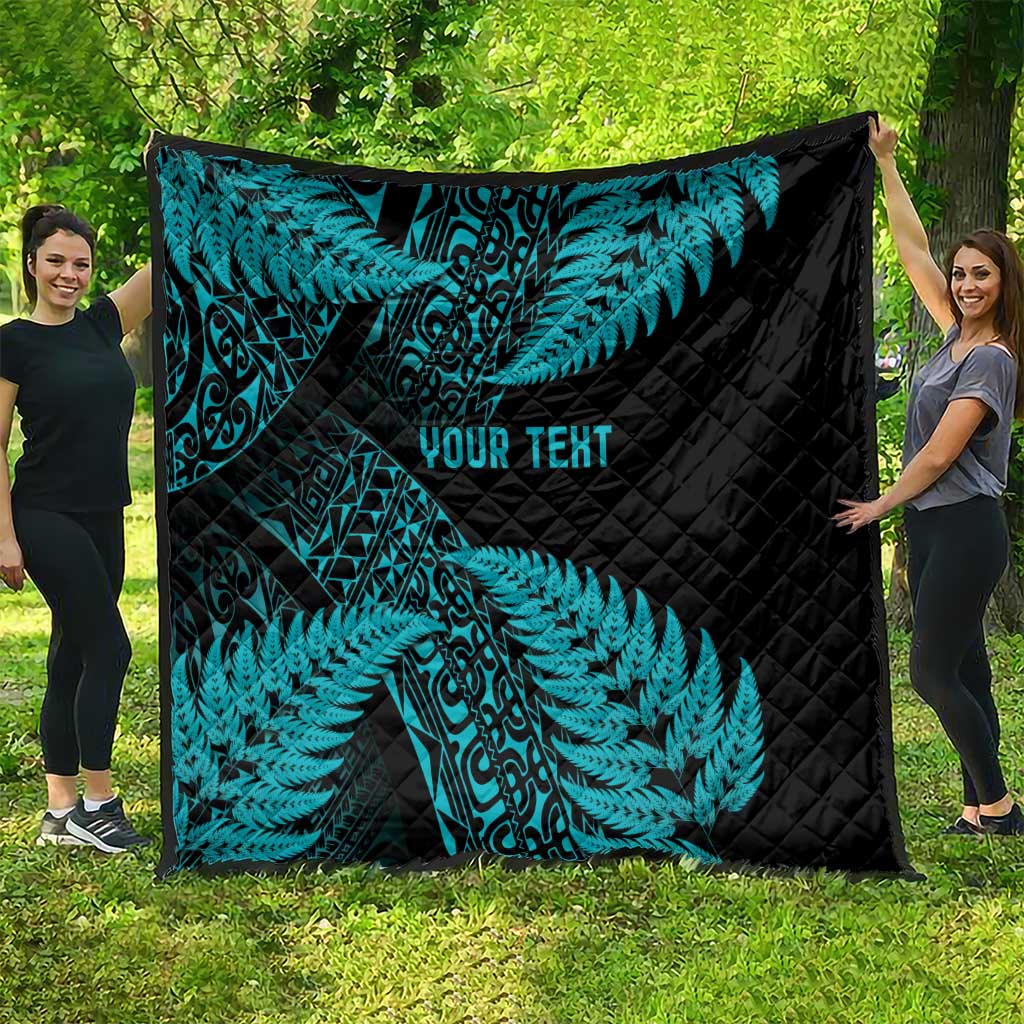 New Zealand Rugby Pacific Personalised Quilt All Turquoise Maori Pasifika Fern Pattern