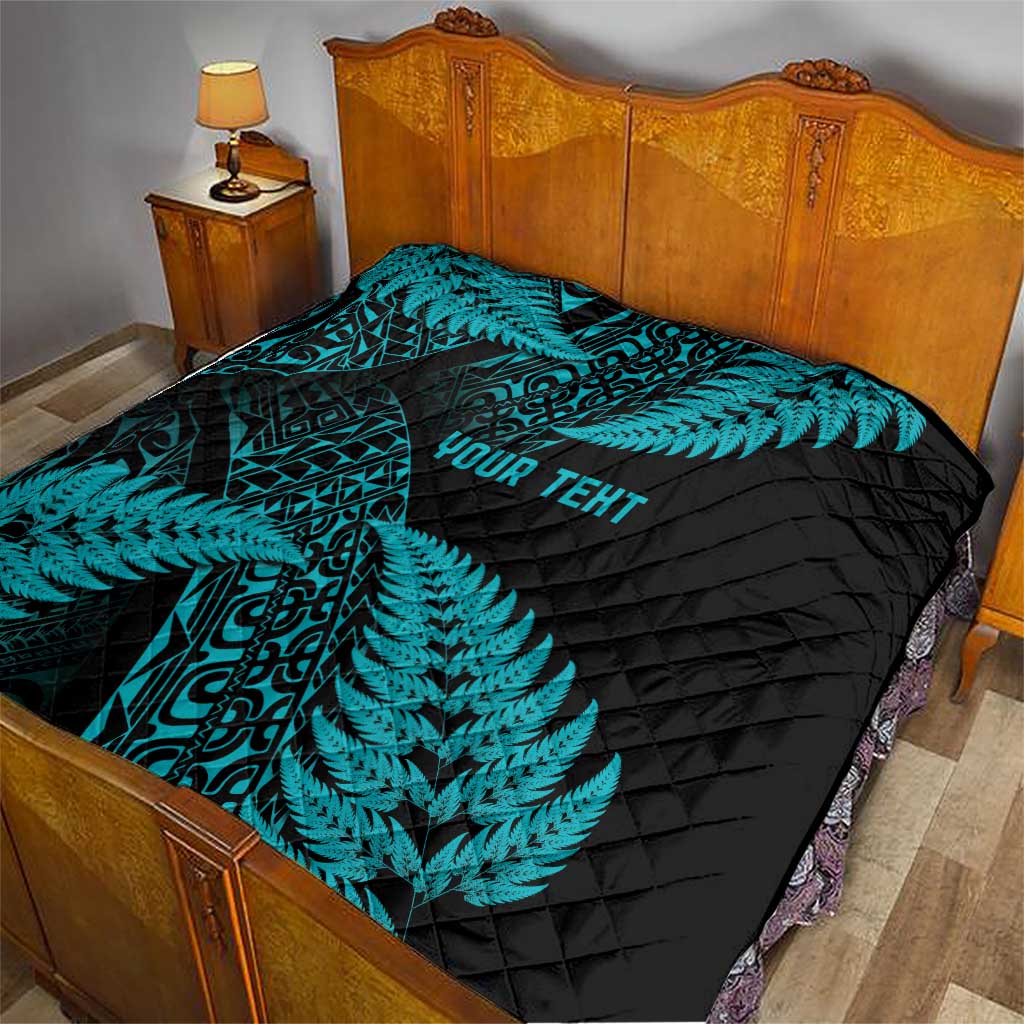 New Zealand Rugby Pacific Personalised Quilt All Turquoise Maori Pasifika Fern Pattern
