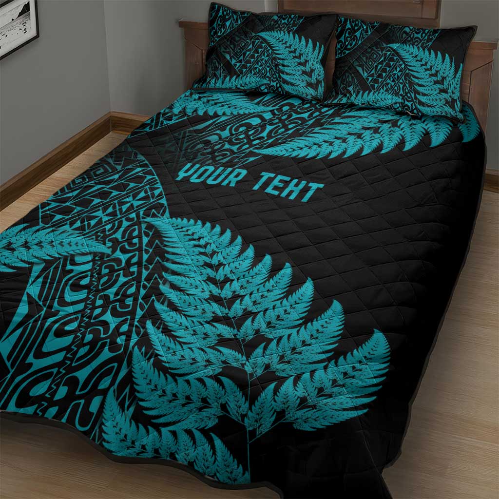 New Zealand Rugby Pacific Personalised Quilt Bed Set All Turquoise Maori Pasifika Fern Pattern