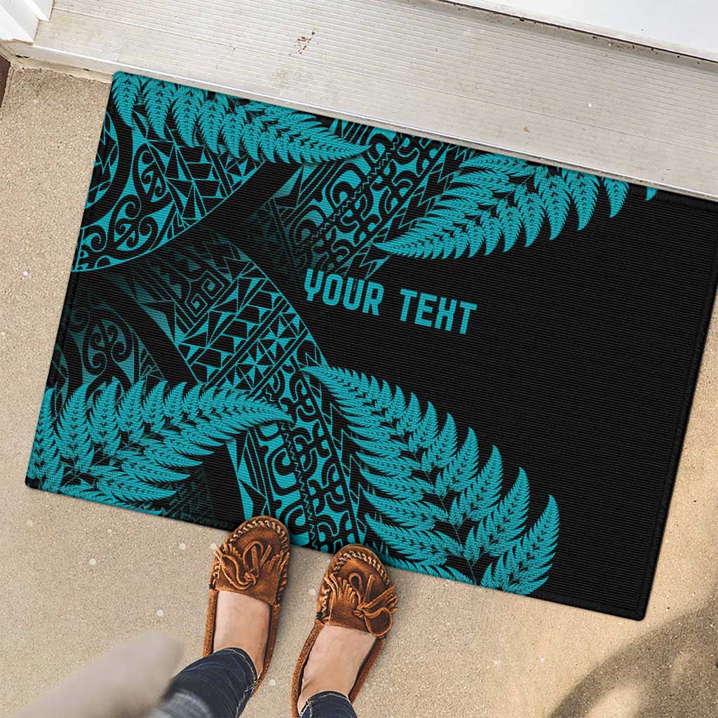 New Zealand Rugby Pacific Personalised Rubber Doormat All Turquoise Maori Pasifika Fern Pattern