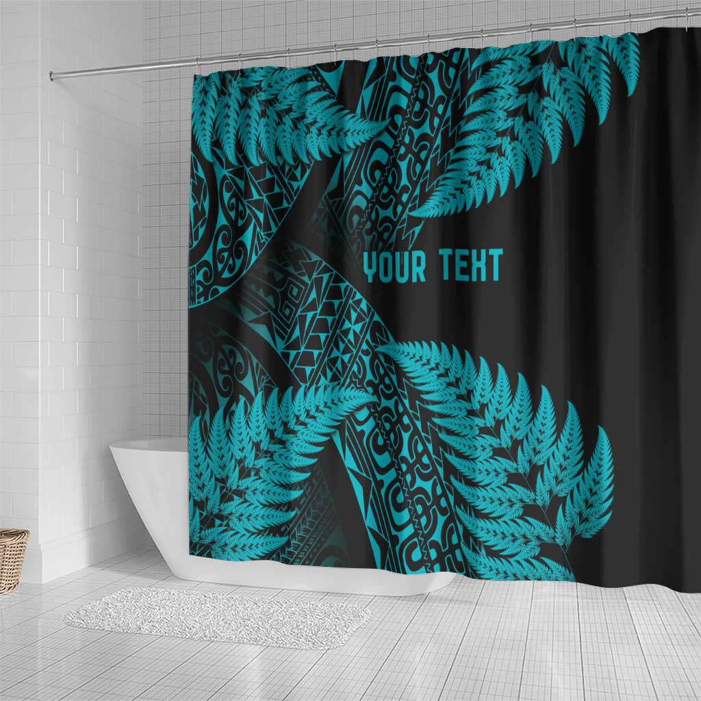 New Zealand Rugby Pacific Personalised Shower Curtain All Turquoise Maori Pasifika Fern Pattern