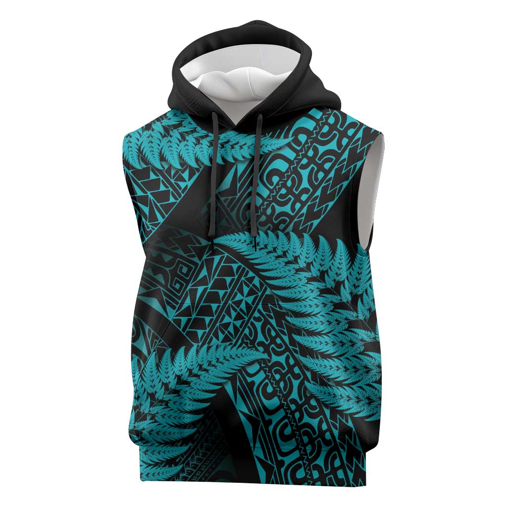 New Zealand Rugby Pacific Personalised Sleeveless Hoodie All Turquoise Maori Pasifika Fern Pattern - Polynesian Pride