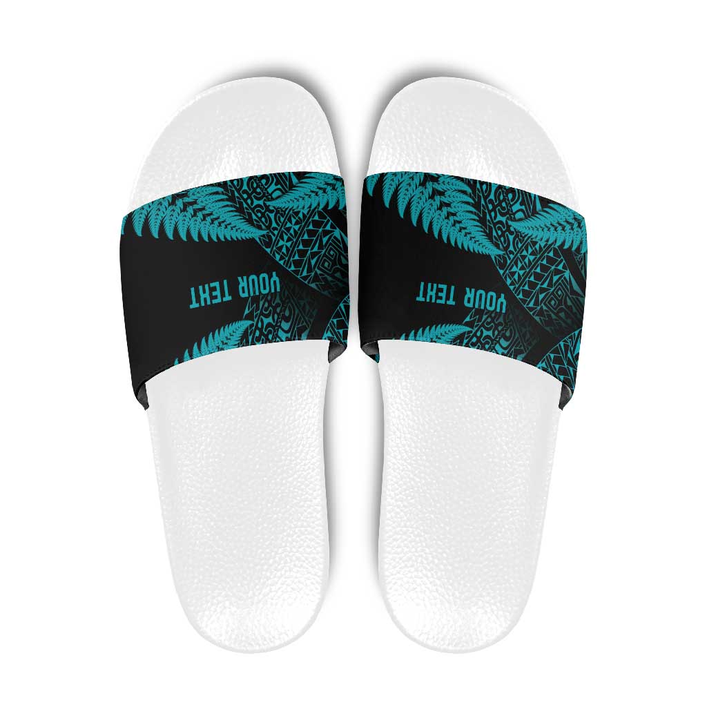 New Zealand Rugby Pacific Personalised Slide Sandals All Turquoise Maori Pasifika Fern Pattern - Polynesian Pride