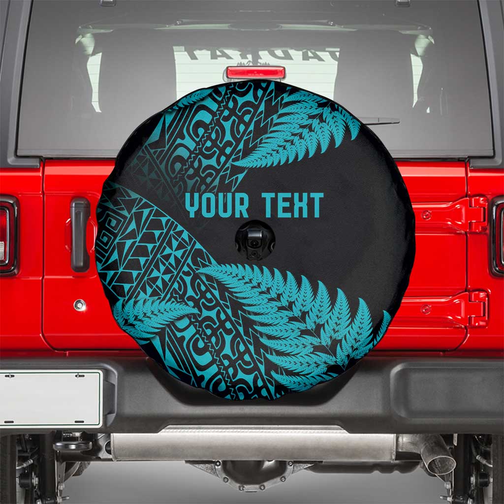 New Zealand Rugby Pacific Personalised Spare Tire Cover All Turquoise Maori Pasifika Fern Pattern