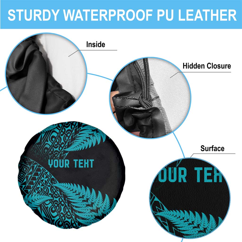New Zealand Rugby Pacific Personalised Spare Tire Cover All Turquoise Maori Pasifika Fern Pattern