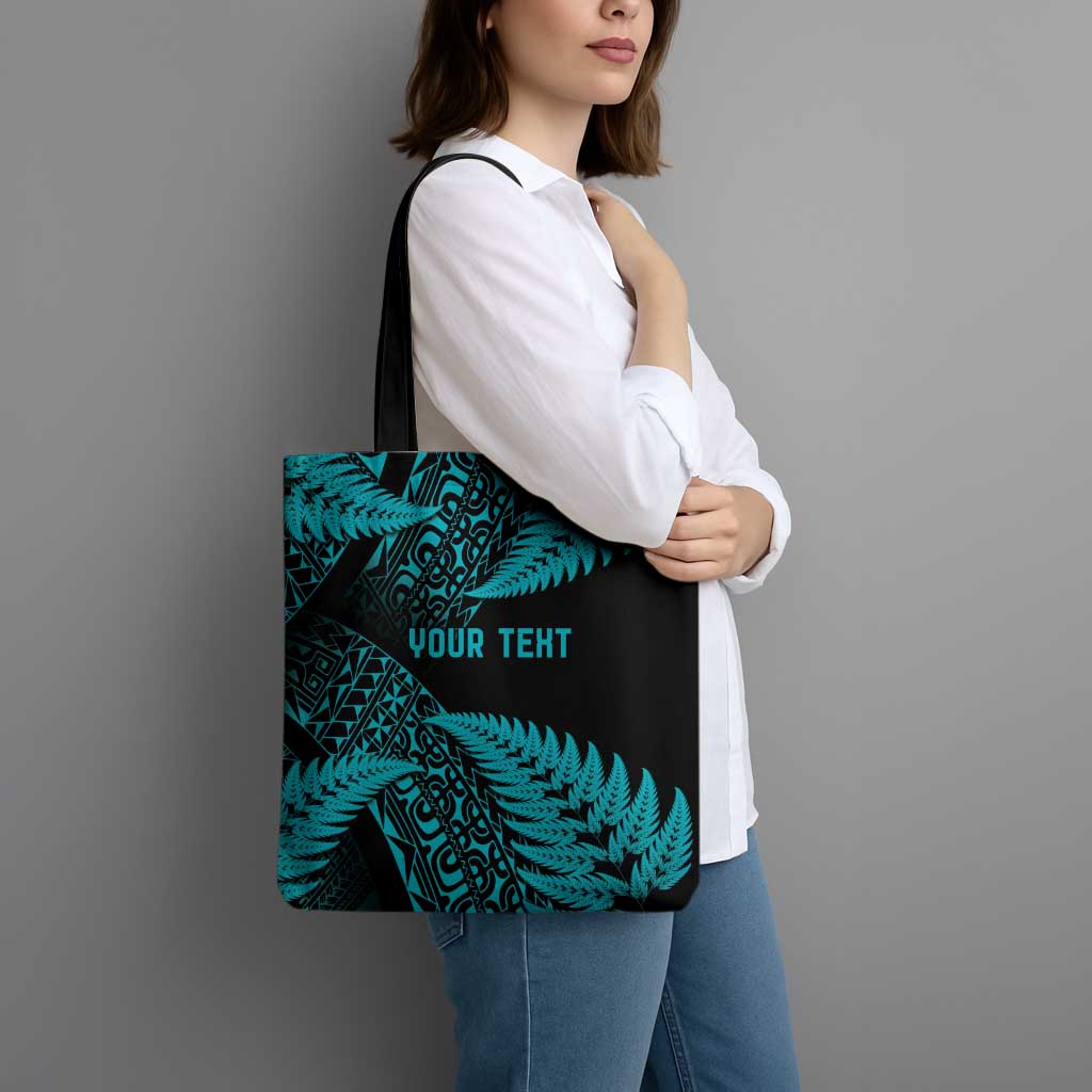 New Zealand Rugby Pacific Personalised Tote Bag All Turquoise Maori Pasifika Fern Pattern - Polynesian Pride