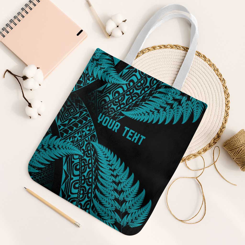New Zealand Rugby Pacific Personalised Tote Bag All Turquoise Maori Pasifika Fern Pattern - Polynesian Pride