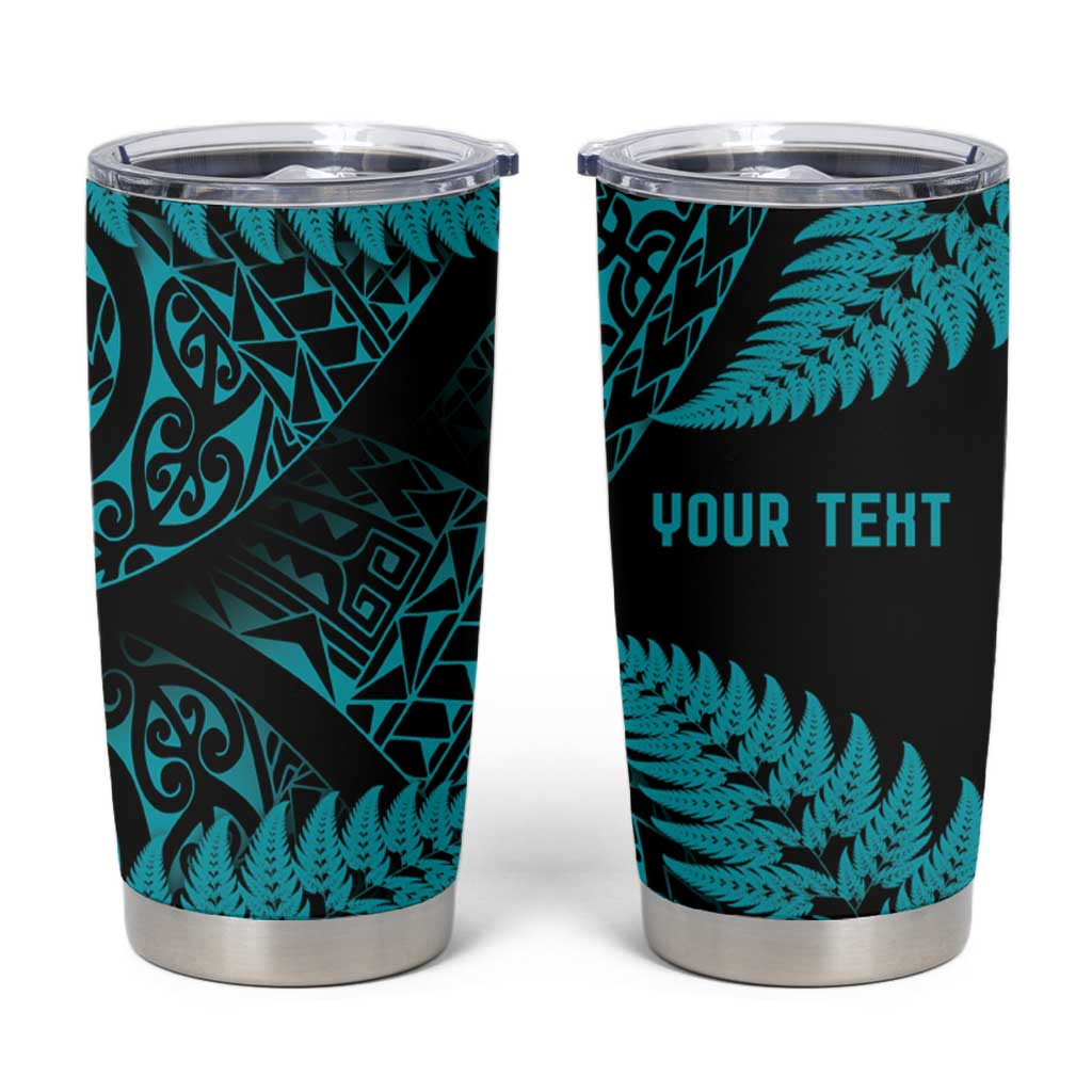 New Zealand Rugby Pacific Personalised Tumbler Cup All Turquoise Maori Pasifika Fern Pattern