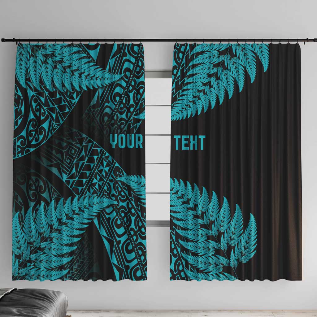 New Zealand Rugby Pacific Personalised Window Curtain All Turquoise Maori Pasifika Fern Pattern