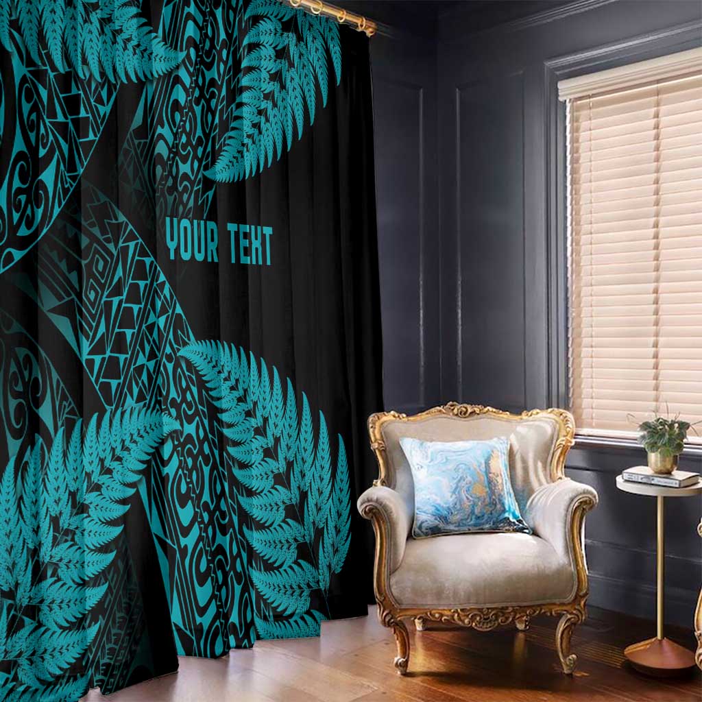 New Zealand Rugby Pacific Personalised Window Curtain All Turquoise Maori Pasifika Fern Pattern
