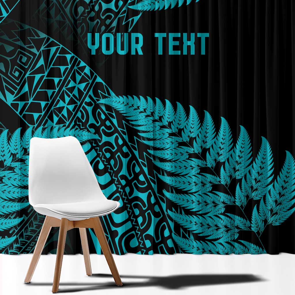New Zealand Rugby Pacific Personalised Window Curtain All Turquoise Maori Pasifika Fern Pattern