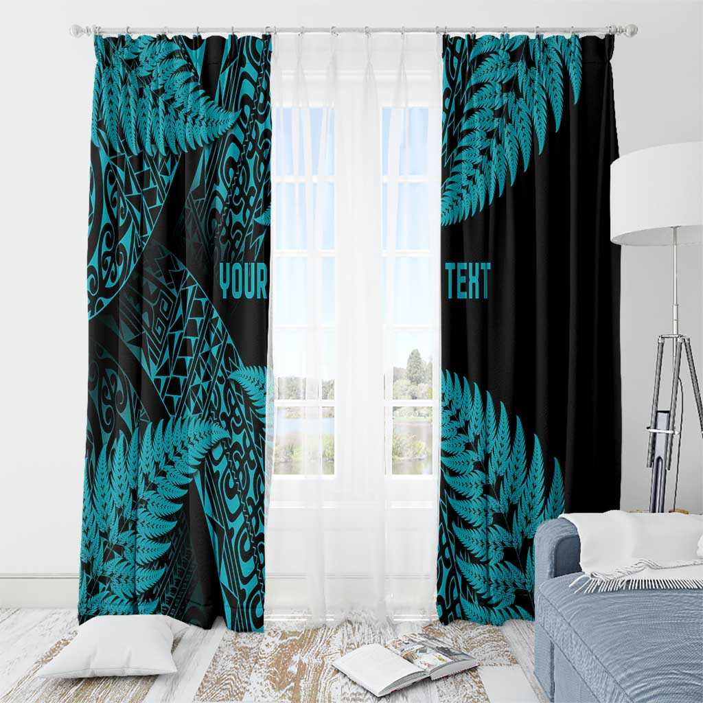 New Zealand Rugby Pacific Personalised Window Curtain All Turquoise Maori Pasifika Fern Pattern