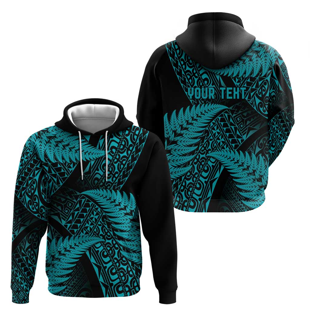 New Zealand Rugby Pacific Personalised Zip Hoodie All Turquoise Maori Pasifika Fern Pattern