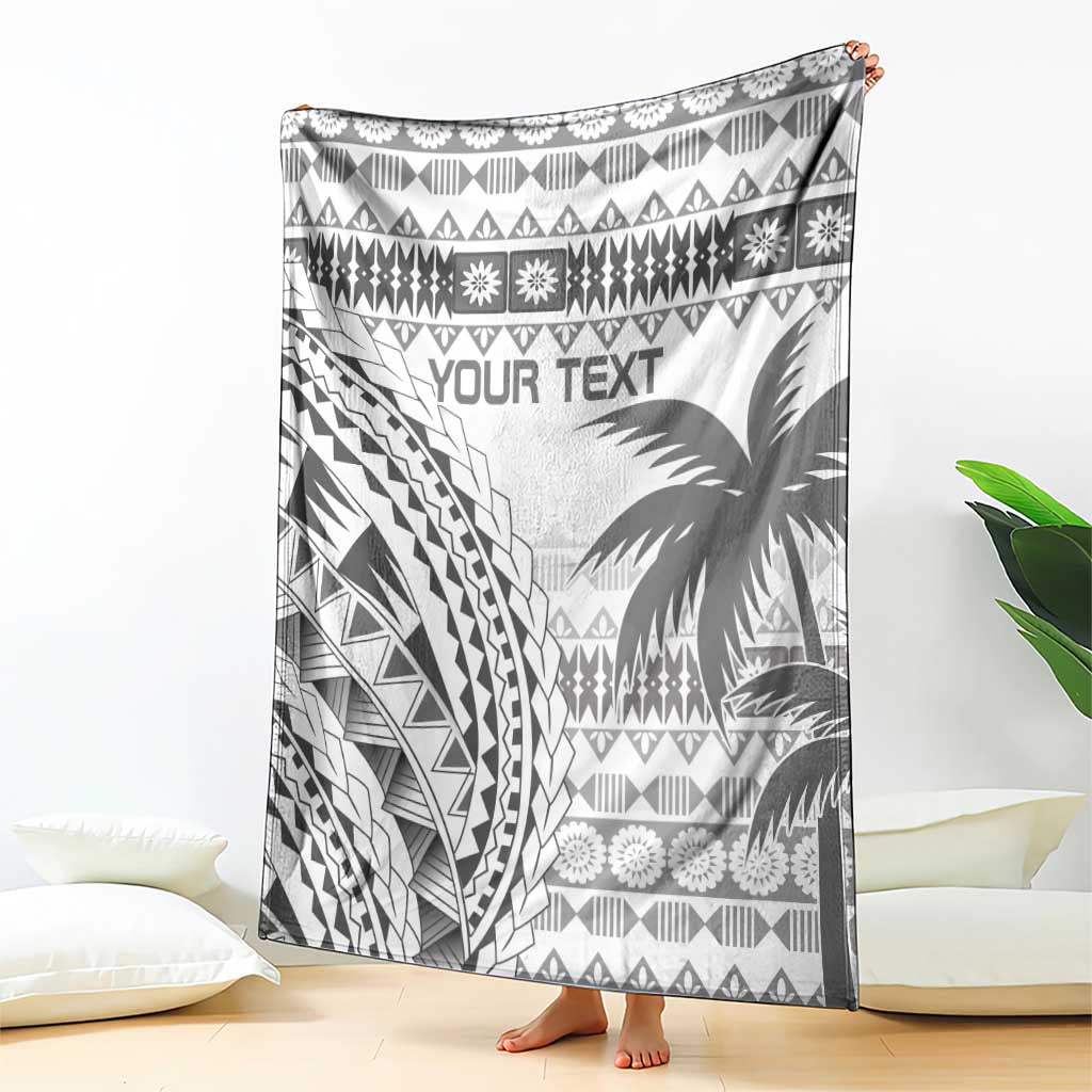 Custom Fiji Rugby Blanket Polynesian Fijian Masi Palm Tree