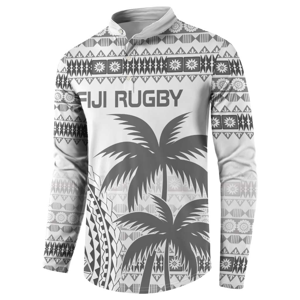 Custom Fiji Rugby Button Sweatshirt Polynesian Fijian Masi Palm Tree