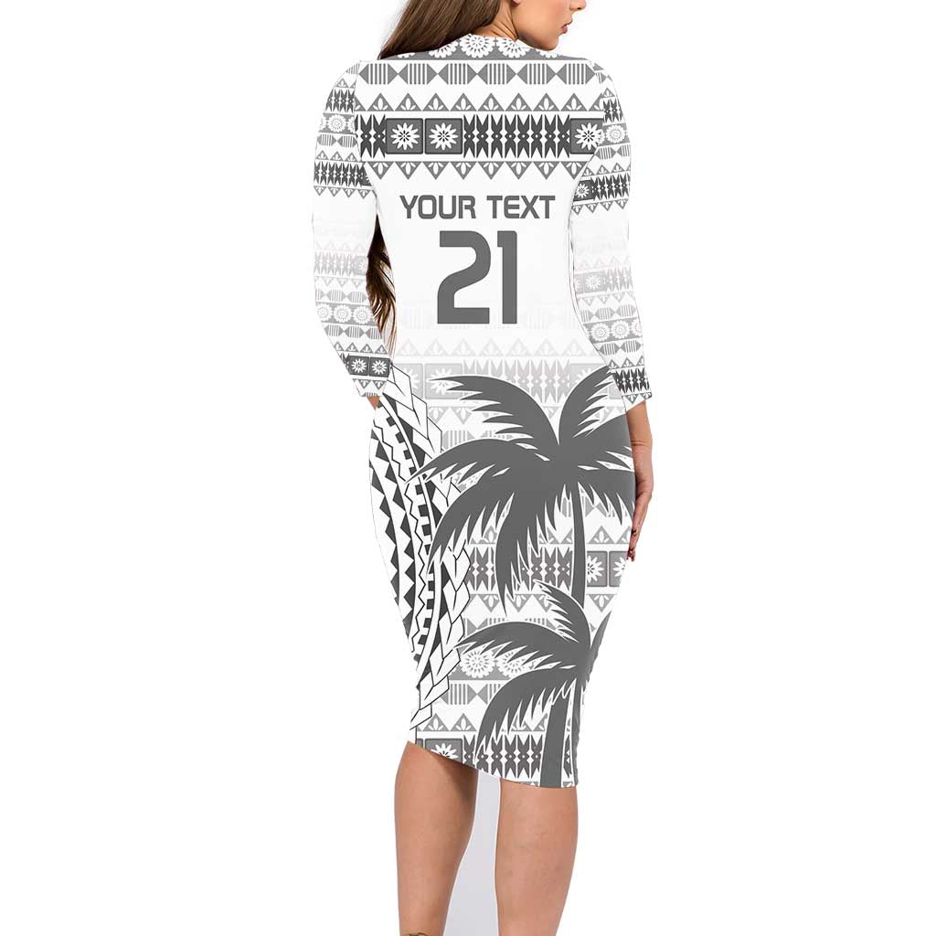 Custom Fiji Rugby Family Matching Long Sleeve Bodycon Dress and Hawaiian Shirt Polynesian Fijian Masi Palm Tree
