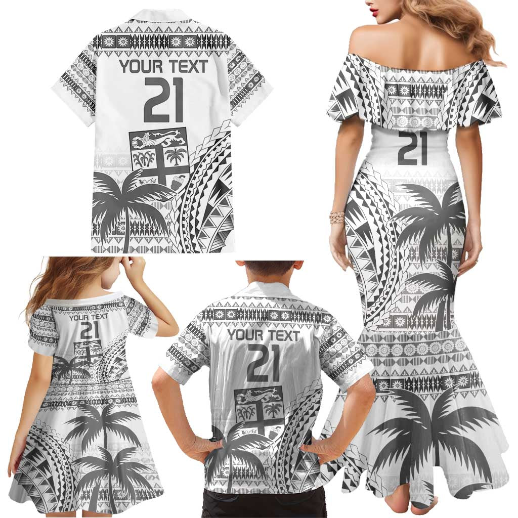 Custom Fiji Rugby Family Matching Mermaid Dress and Hawaiian Shirt Polynesian Fijian Masi Palm Tree