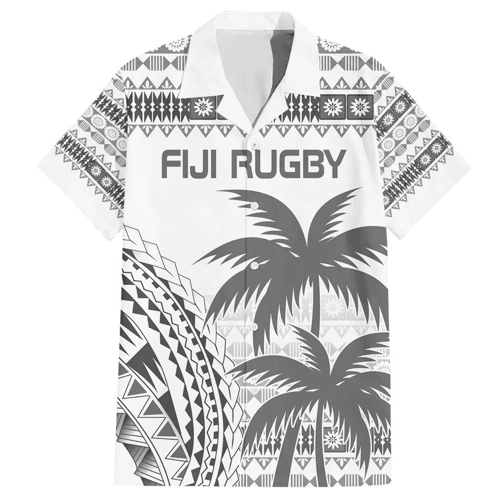 Custom Fiji Rugby Family Matching Short Sleeve Bodycon Dress and Hawaiian Shirt Polynesian Fijian Masi Palm Tree