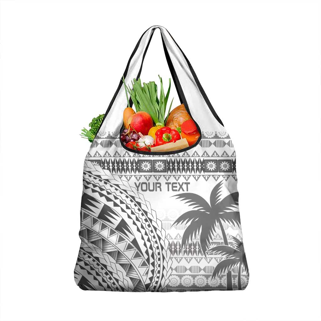Custom Fiji Rugby Grocery Bag Polynesian Fijian Masi Palm Tree