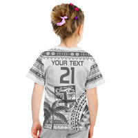 Custom Fiji Rugby Kid T Shirt Polynesian Fijian Masi Palm Tree