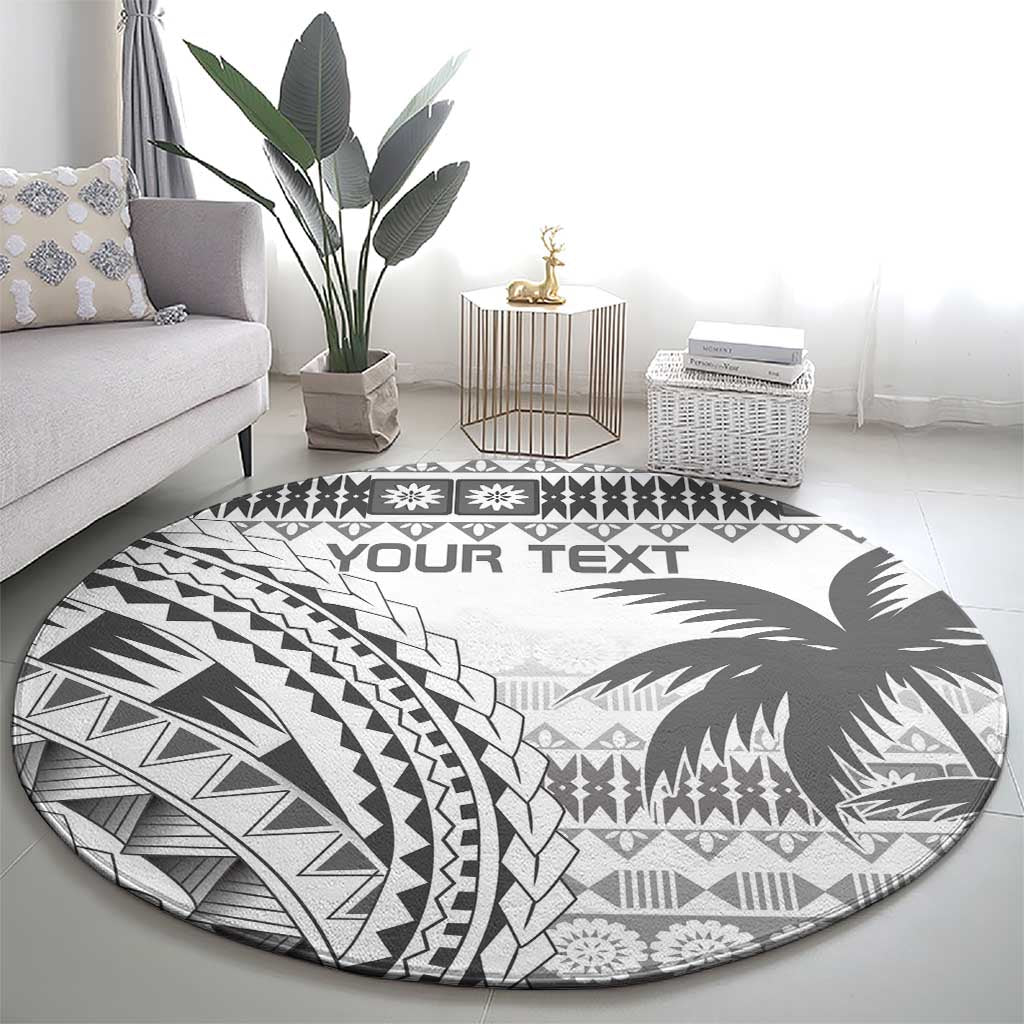 Custom Fiji Rugby Round Carpet Polynesian Fijian Masi Palm Tree