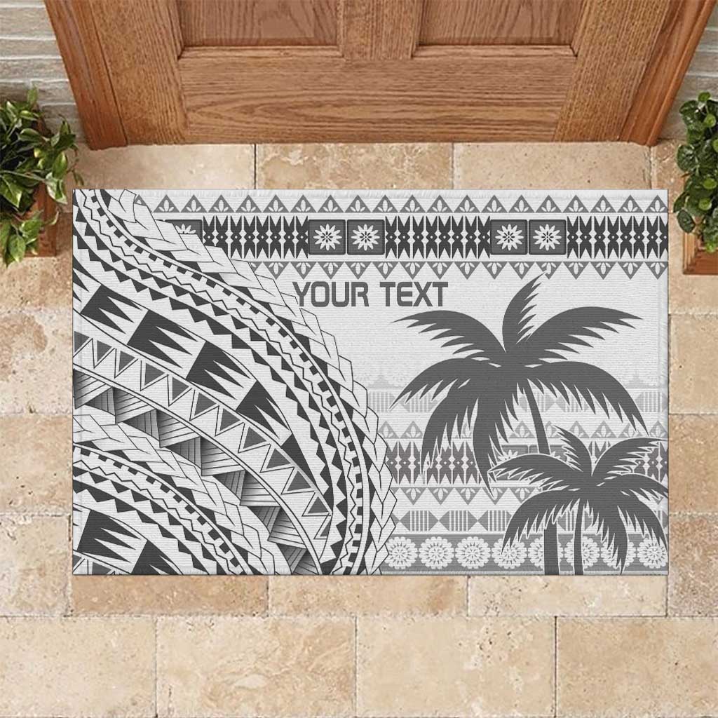 Custom Fiji Rugby Rubber Doormat Polynesian Fijian Masi Palm Tree