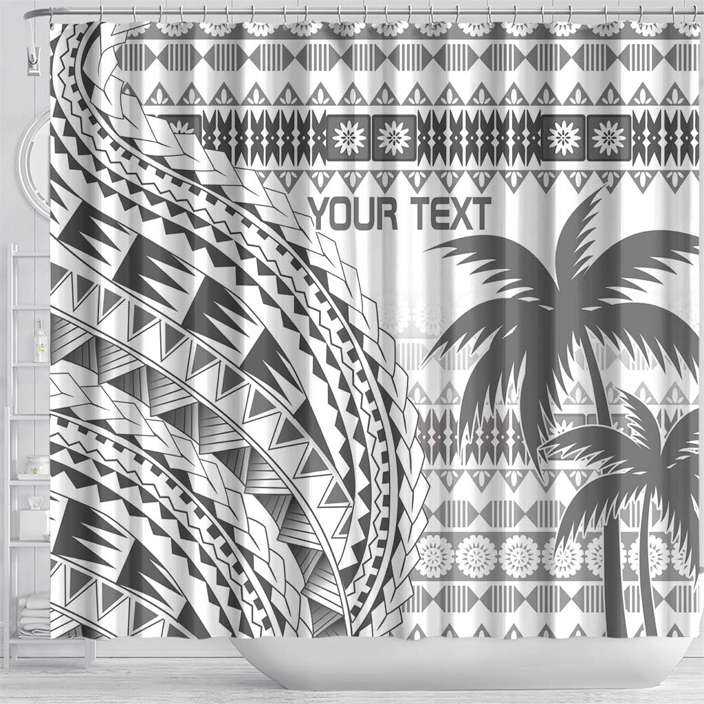 Custom Fiji Rugby Shower Curtain Polynesian Fijian Masi Palm Tree