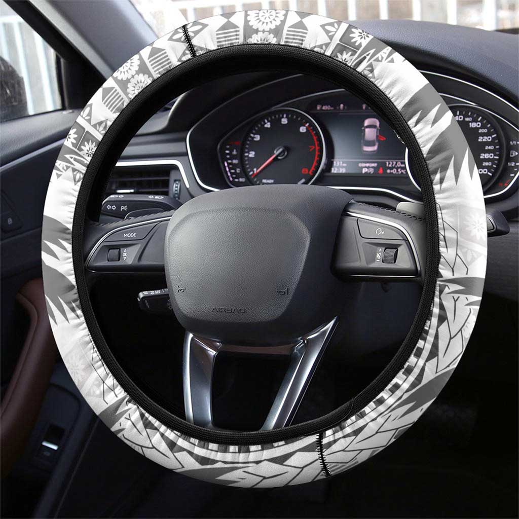 Fiji Rugby Steering Wheel Cover Polynesian Fijian Masi Palm Tree