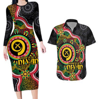 Vanuatu Personalised Couples Matching Long Sleeve Bodycon Dress and Hawaiian Shirt Aboriginal Dot Paitnting - Polynesian Pride