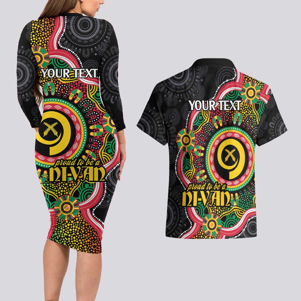 Vanuatu Personalised Couples Matching Long Sleeve Bodycon Dress and Hawaiian Shirt Aboriginal Dot Paitnting - Polynesian Pride