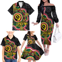 Vanuatu Personalised Family Matching Off The Shoulder Long Sleeve Dress and Hawaiian Shirt Aboriginal Dot Paitnting - Polynesian Pride