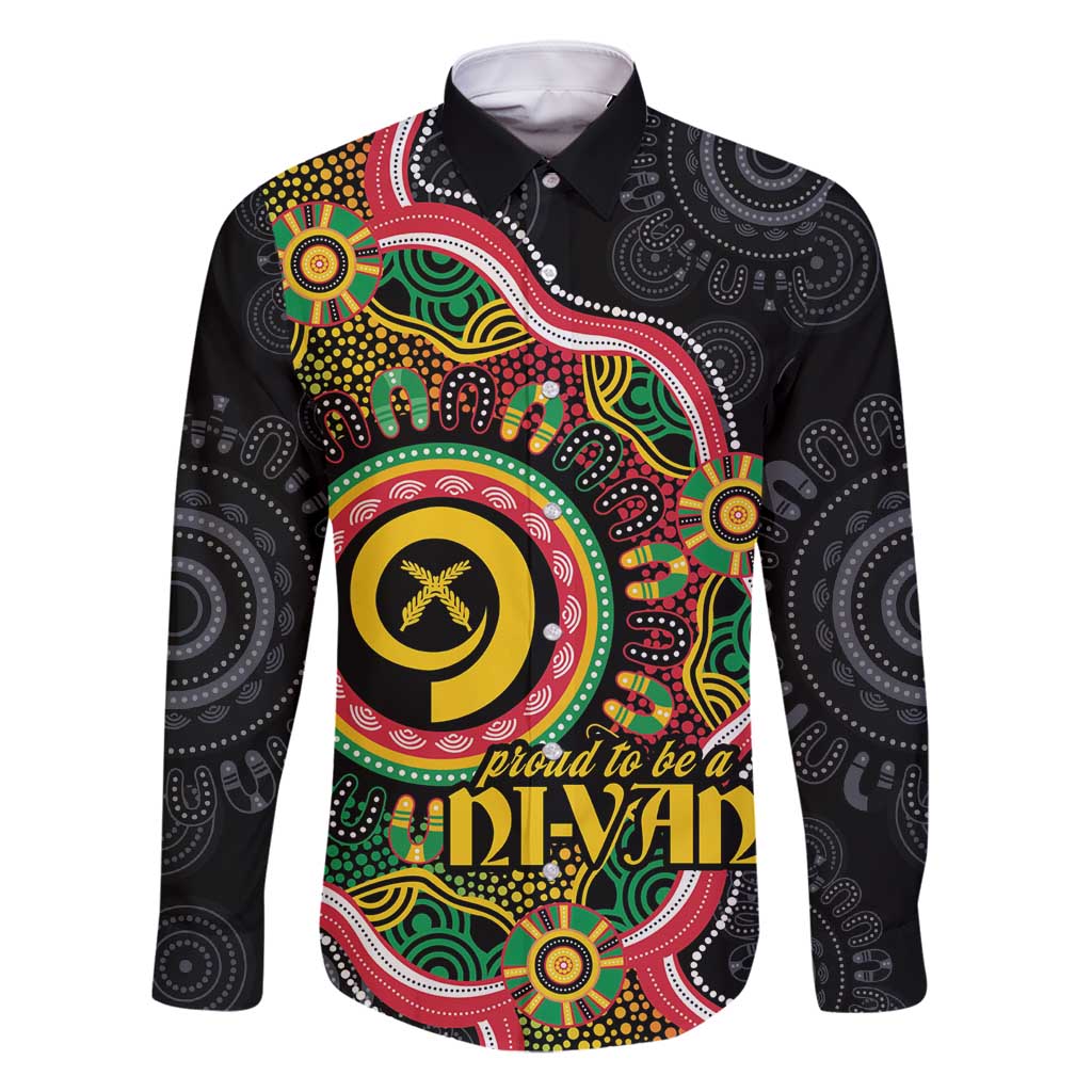 Vanuatu Personalised Family Matching Off Shoulder Short Dress and Hawaiian Shirt Aboriginal Dot Paitnting LT9 Dad's Shirt - Long Sleeve Black - Polynesian Pride