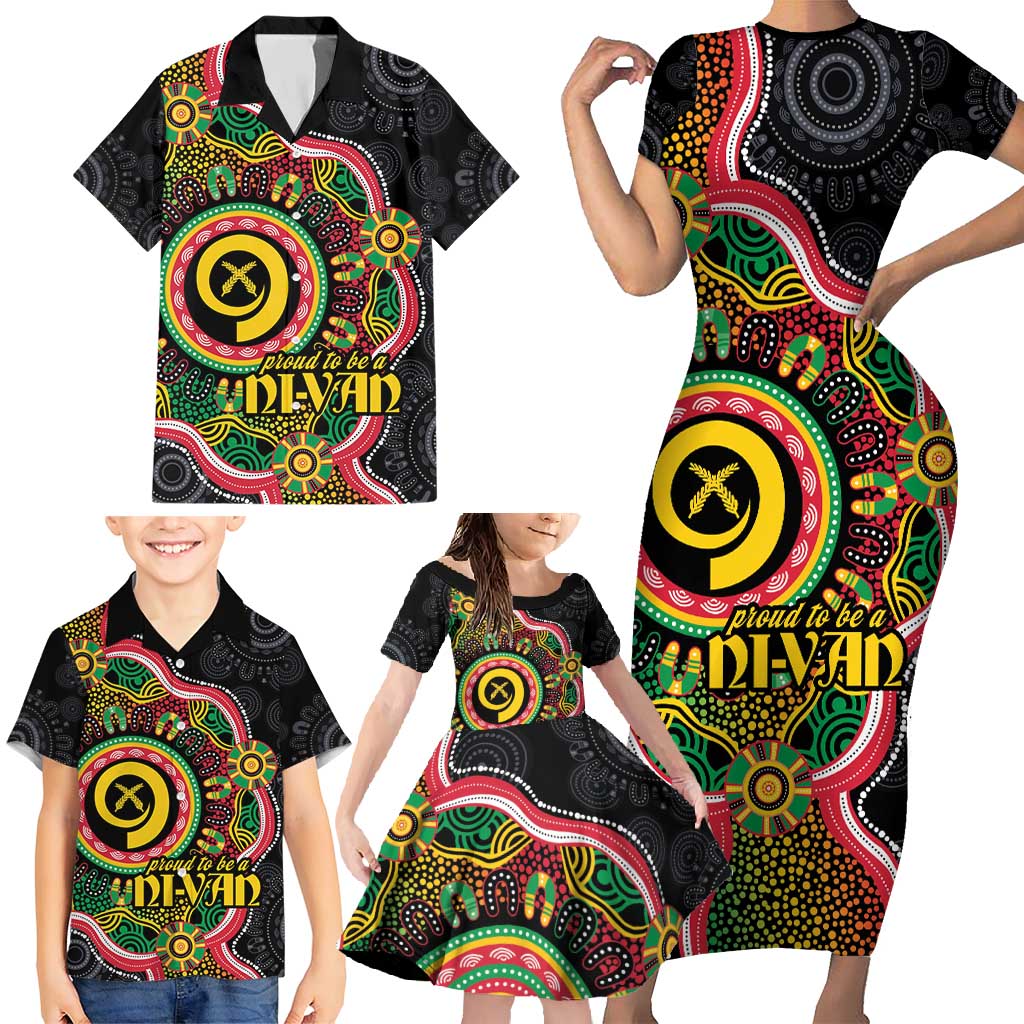 Vanuatu Personalised Family Matching Short Sleeve Bodycon Dress and Hawaiian Shirt Aboriginal Dot Paitnting - Polynesian Pride