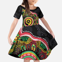 Vanuatu Personalised Family Matching Summer Maxi Dress and Hawaiian Shirt Aboriginal Dot Paitnting LT9 Daughter's Dress Black - Polynesian Pride
