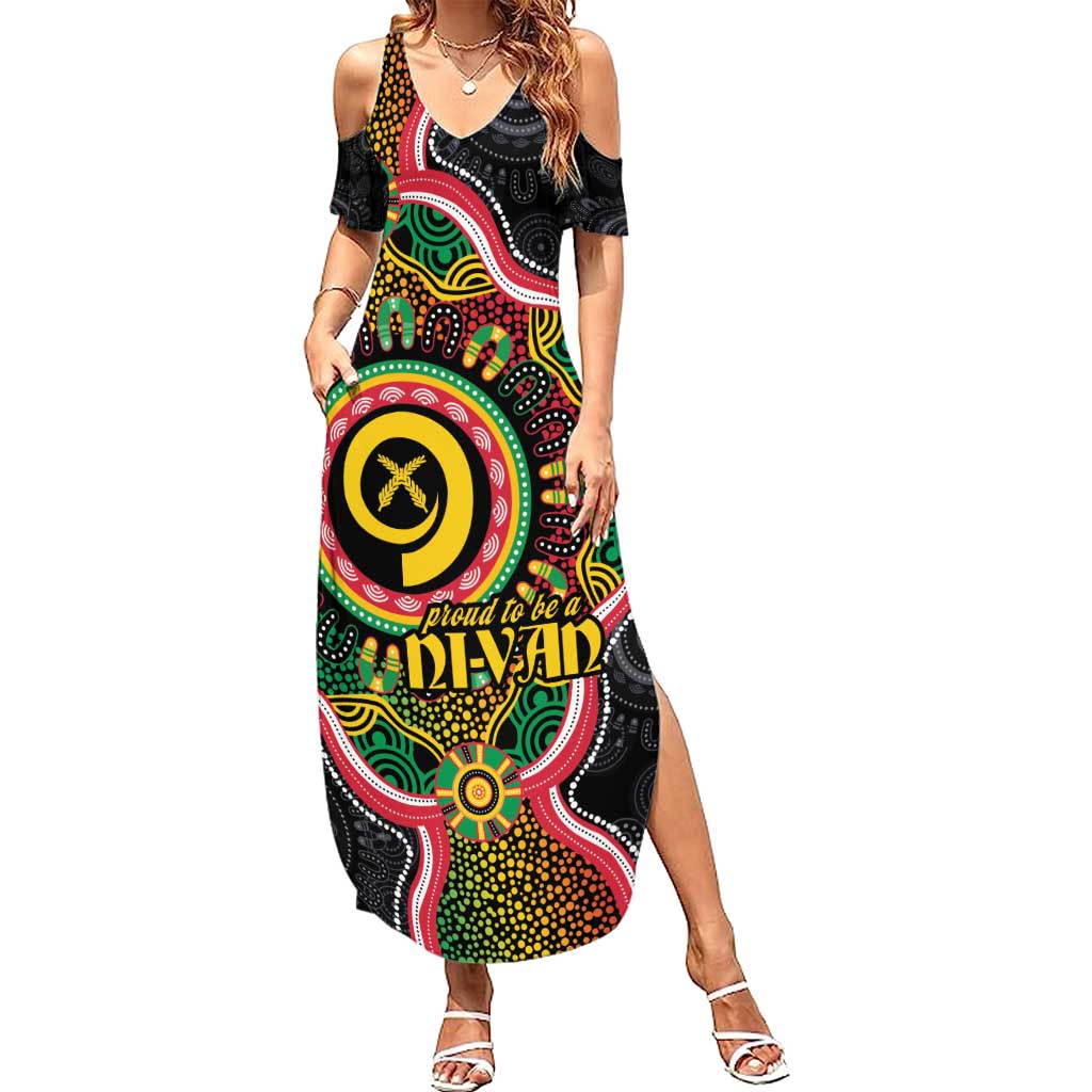 Vanuatu Personalised Family Matching Summer Maxi Dress and Hawaiian Shirt Aboriginal Dot Paitnting LT9 Mom's Dress Black - Polynesian Pride