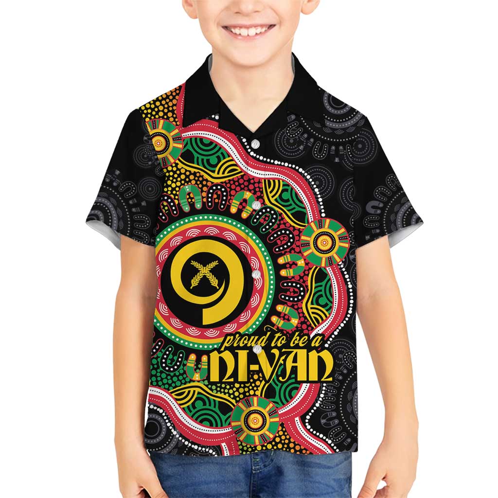Vanuatu Personalised Family Matching Summer Maxi Dress and Hawaiian Shirt Aboriginal Dot Paitnting LT9 Son's Shirt Black - Polynesian Pride
