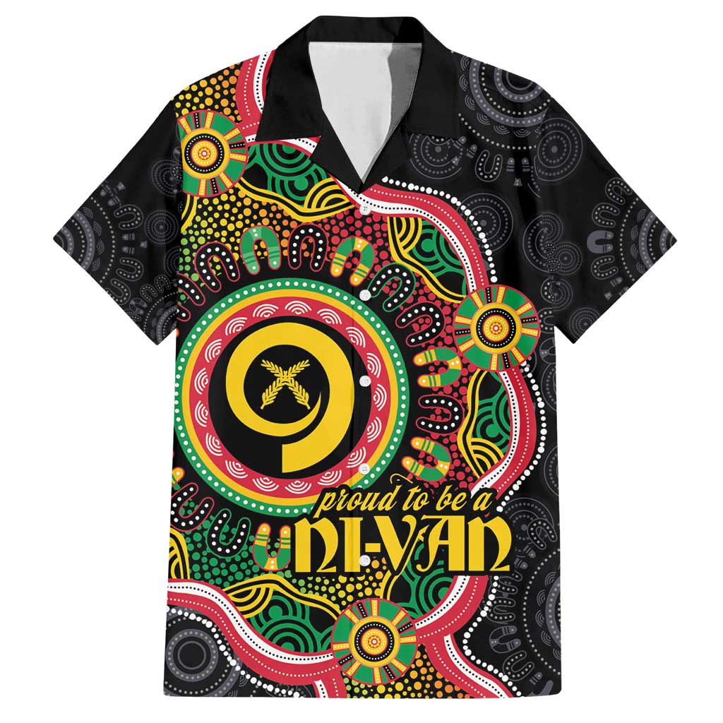 Vanuatu Personalised Family Matching Tank Maxi Dress and Hawaiian Shirt Aboriginal Dot Paitnting LT9 Dad's Shirt - Short Sleeve Black - Polynesian Pride