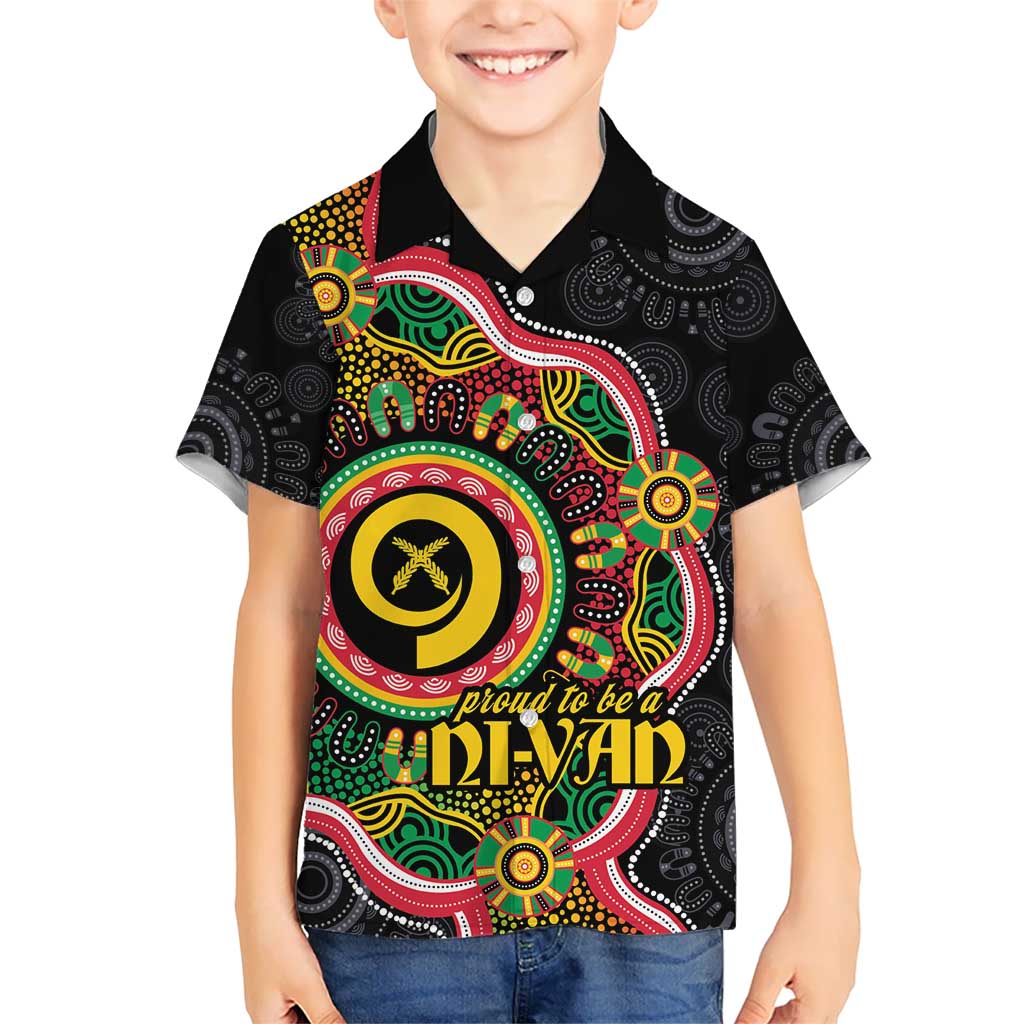 Vanuatu Personalised Kid Hawaiian Shirt Aboriginal Dot Paitnting LT9 Kid Black - Polynesian Pride
