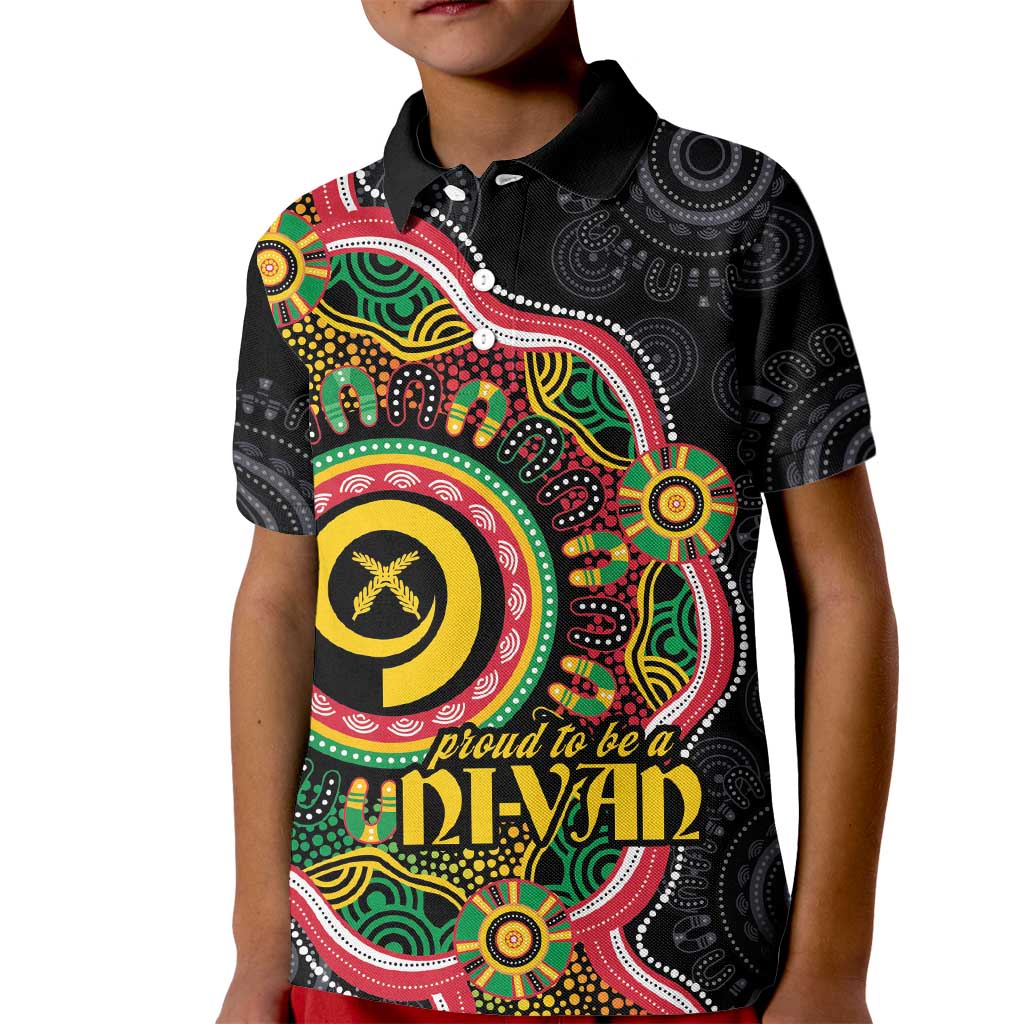 Vanuatu Personalised Kid Polo Shirt Aboriginal Dot Paitnting LT9 Kid Black - Polynesian Pride