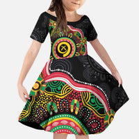 Vanuatu Personalised Kid Short Sleeve Dress Aboriginal Dot Paitnting LT9 KID Black - Polynesian Pride